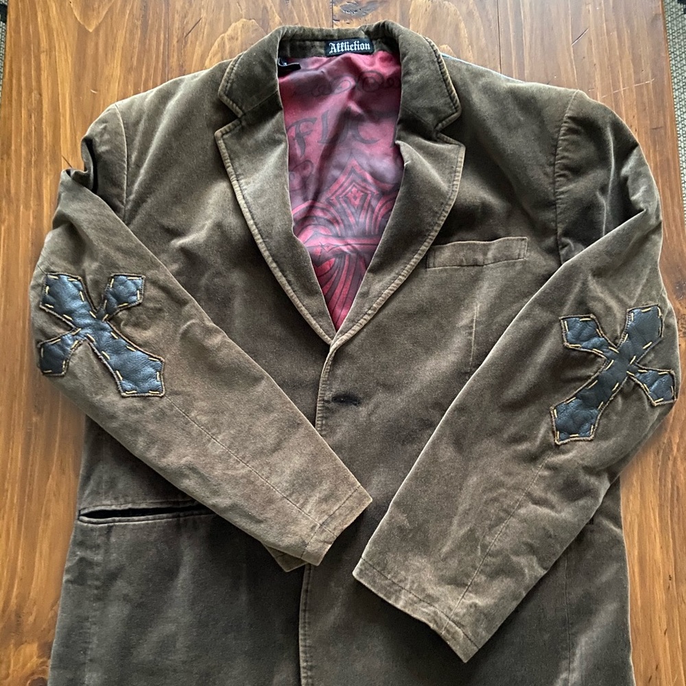 Men’s Affliction Blazer brown, leather crosses